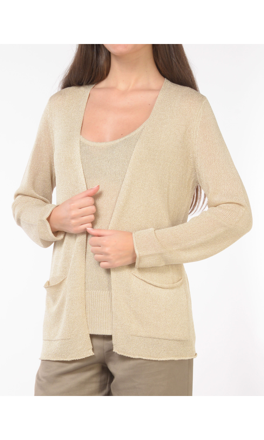 cardigan da donna Nenette in maglia traforata con tasche