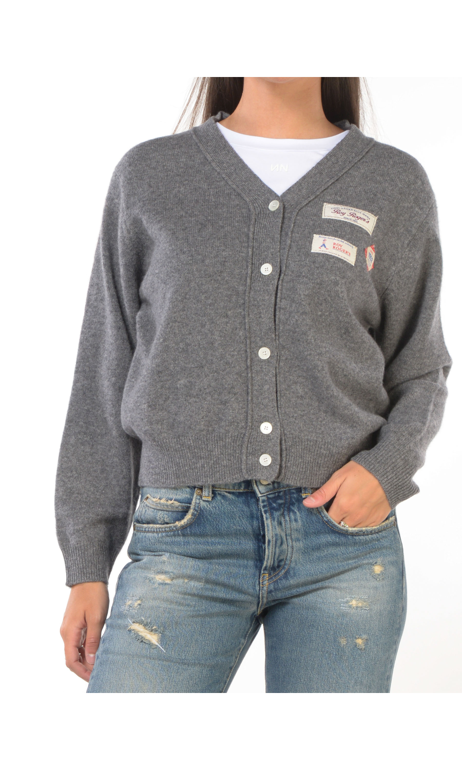 cardigan da donna Roy Roger's in lana merino con patch