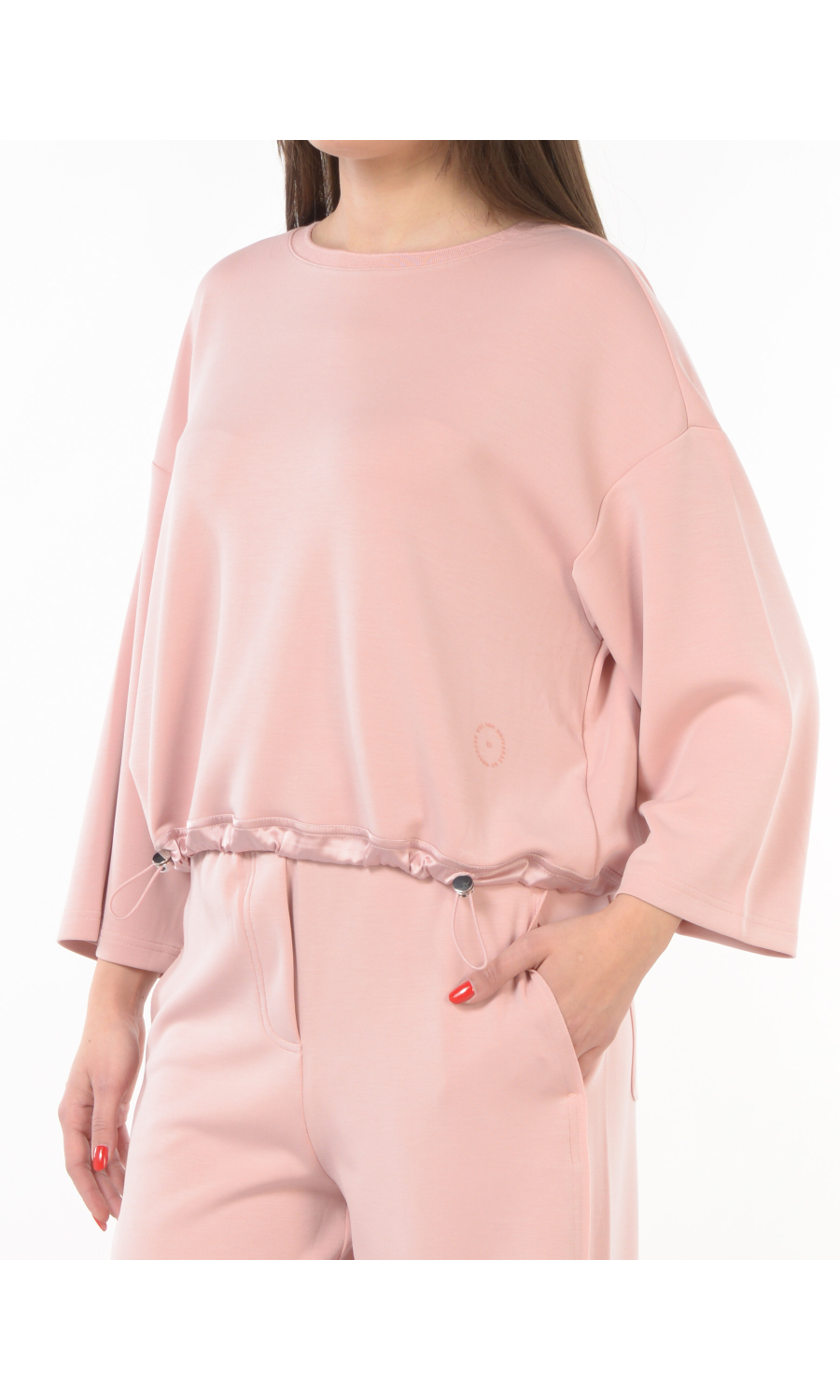 felpa da donna Oui cropped con manica a tre quarti