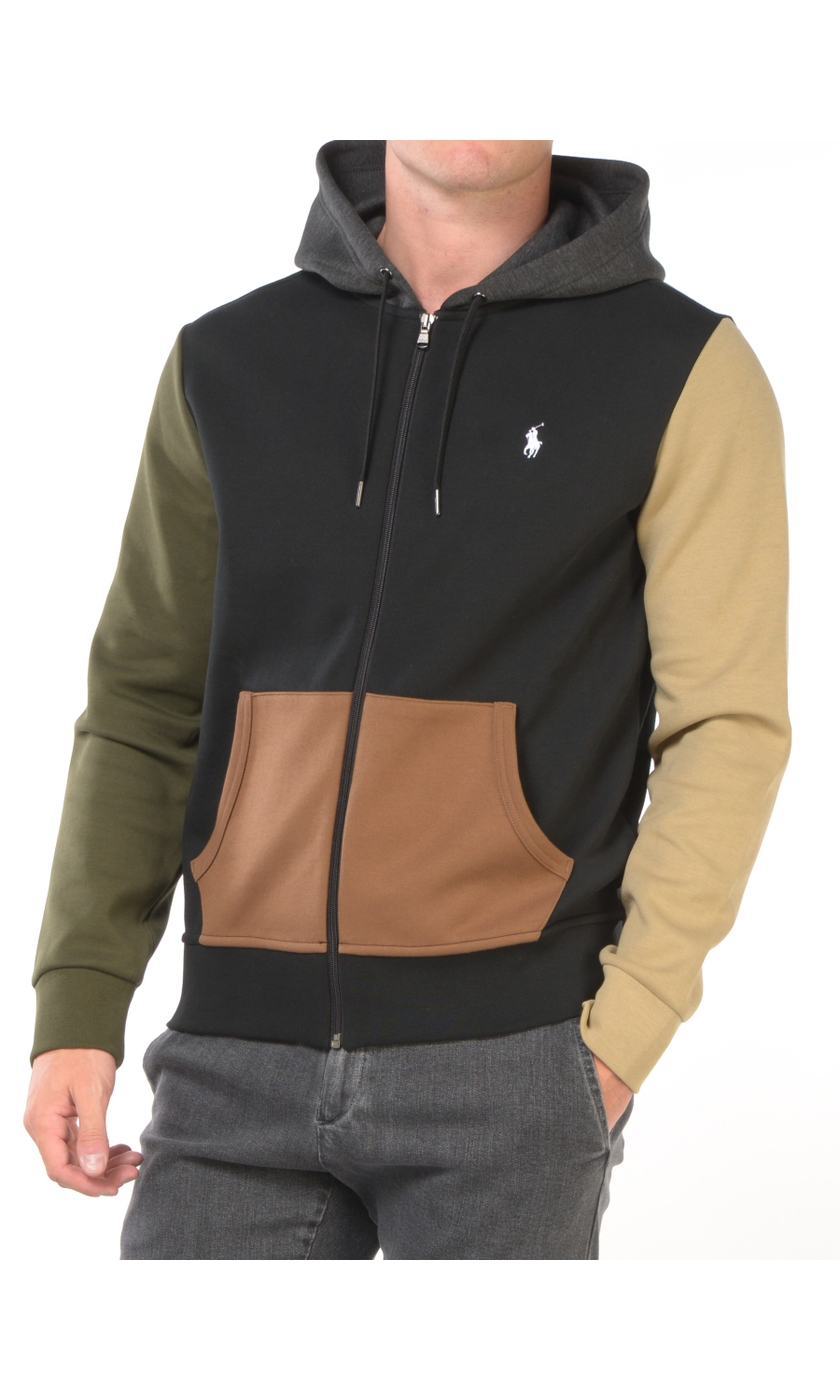 felpa da uomo Ralph Lauren con zip e inserti a contrasto