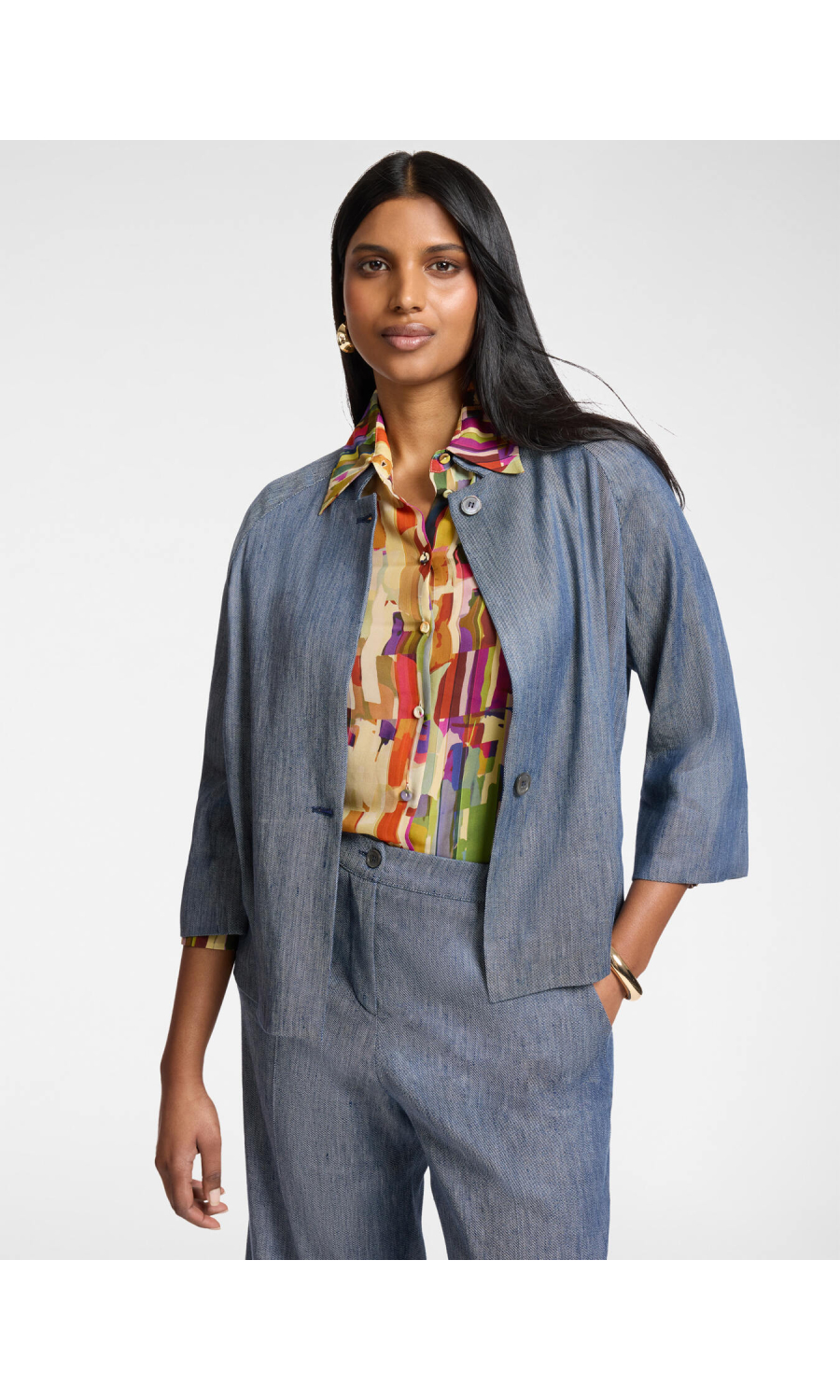 giacca da donna Elena Miro' in lino effetto denim