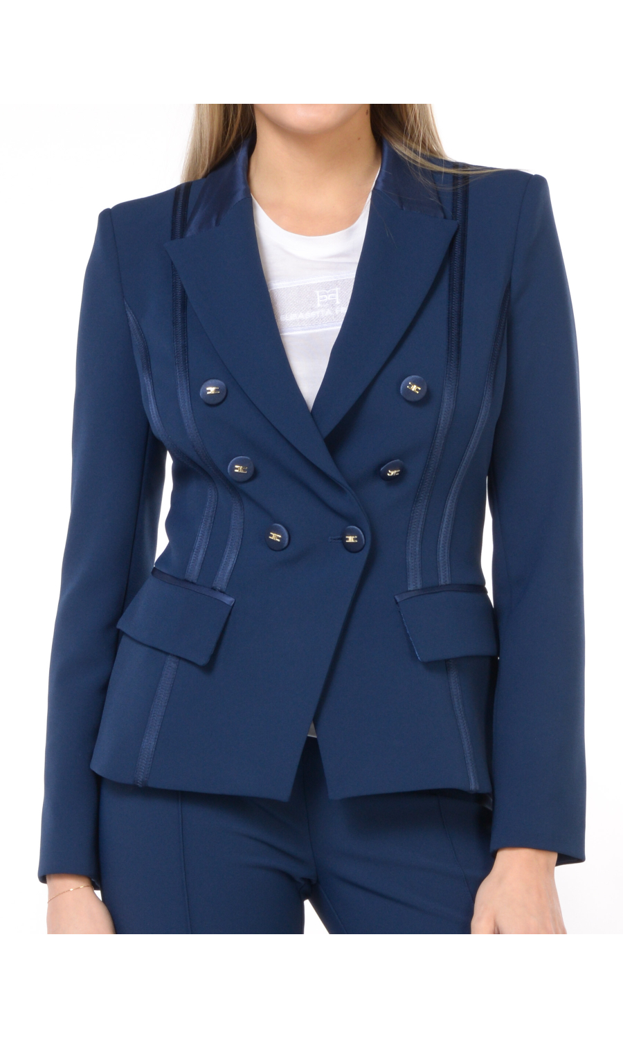 giacca da donna Elisabetta Franchi a doppiopetto con dettagli in raso