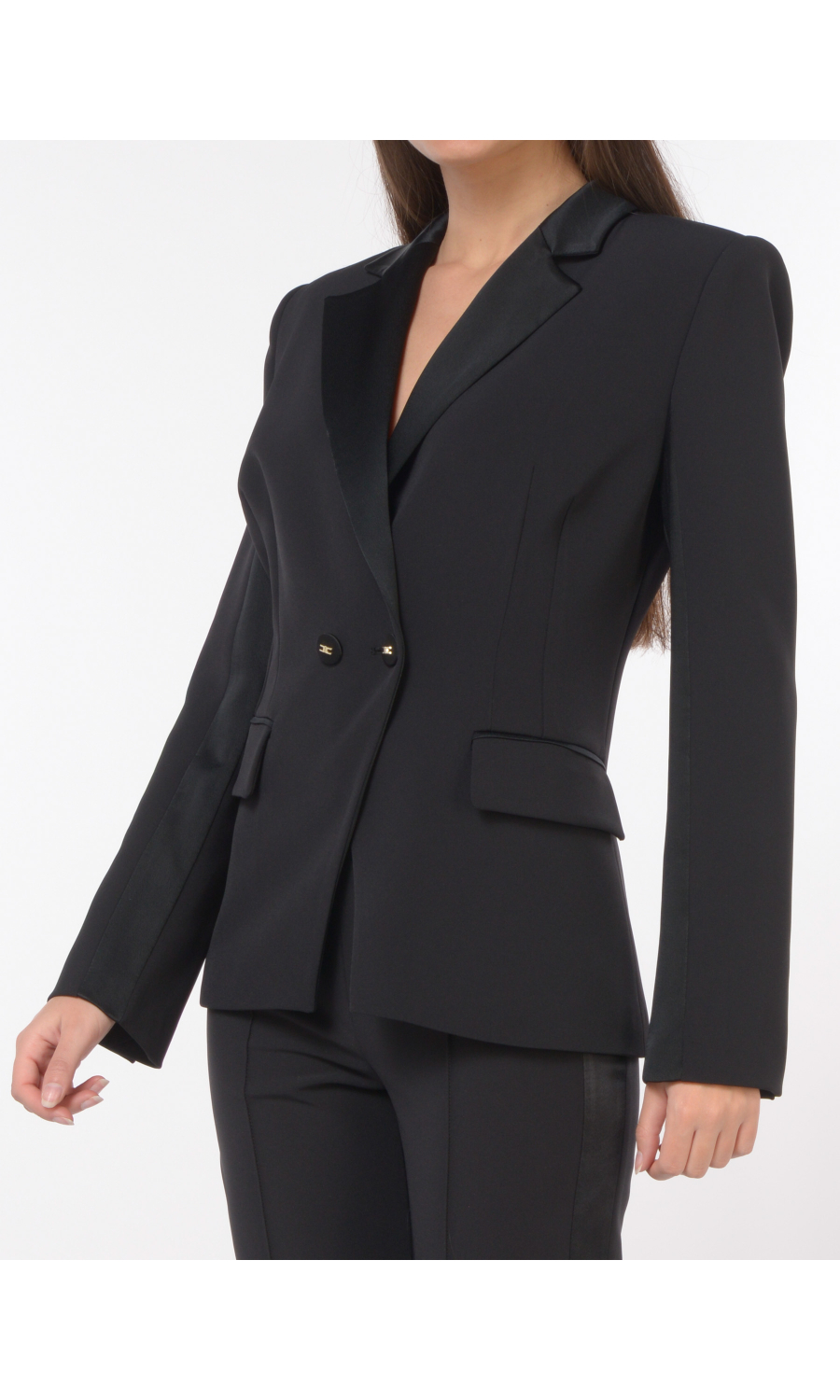 giacca da donna Elisabetta Franchi a doppiopetto con dettagli in raso