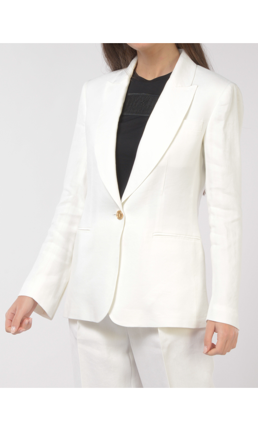 giacca da donna Elisabetta Franchi in viscosa e lino a monopetto