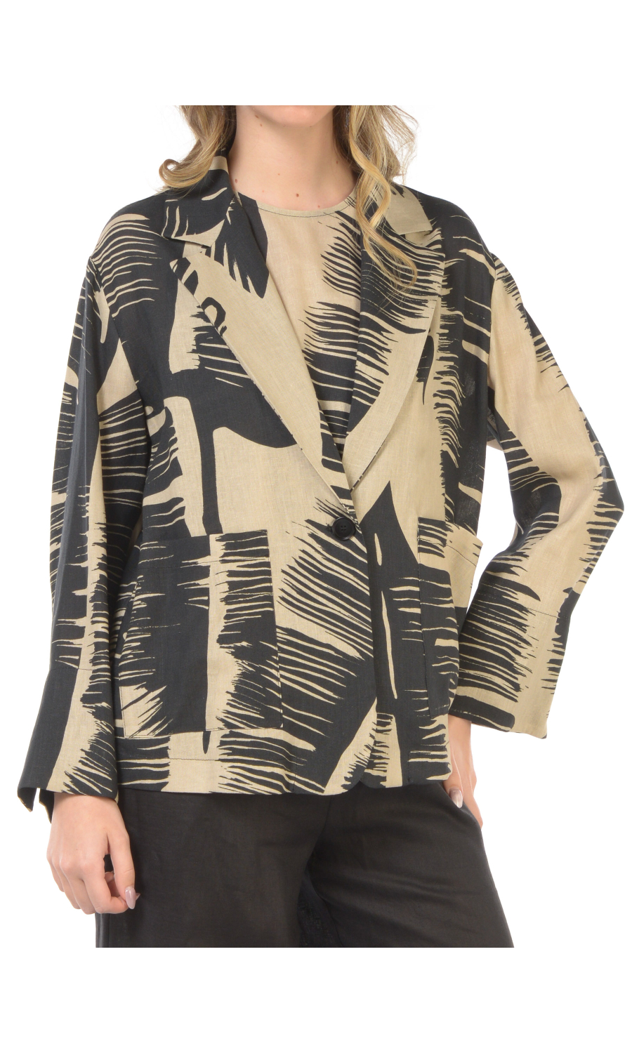giacca da donna Icona By Kaos in misto lino a fantasia etnica