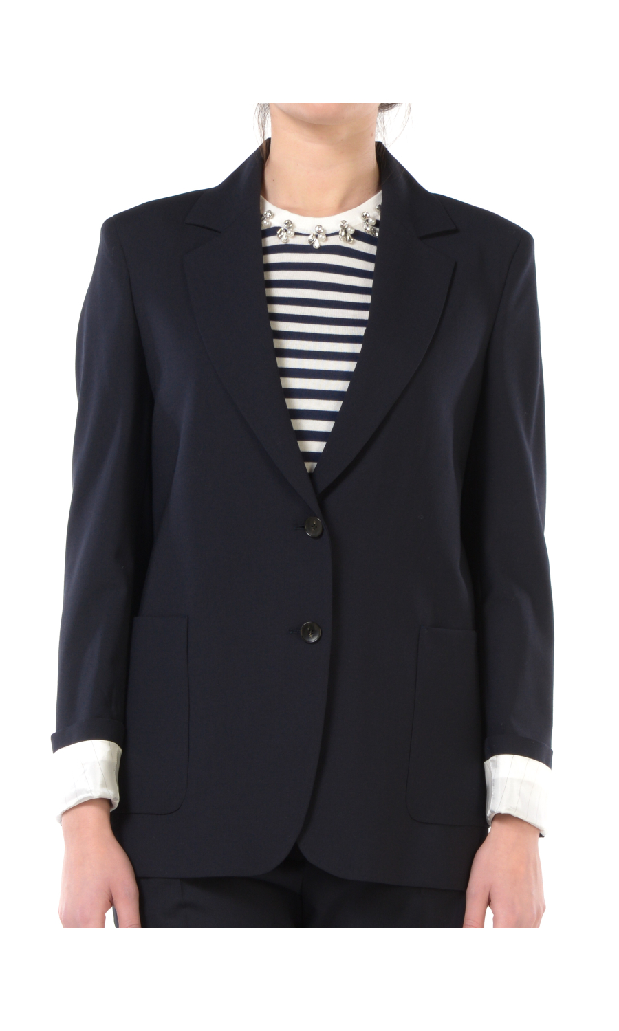 giacca da donna Seventy in lana vergine con risvolti in gessato