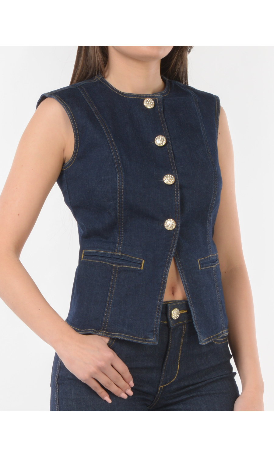 gilet da donna Liu Jo in denim con bottoni gioiello