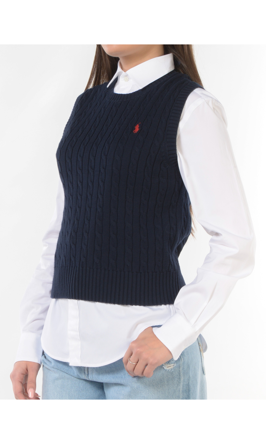 gilet da donna Ralph Lauren in maglia a trecce con logo