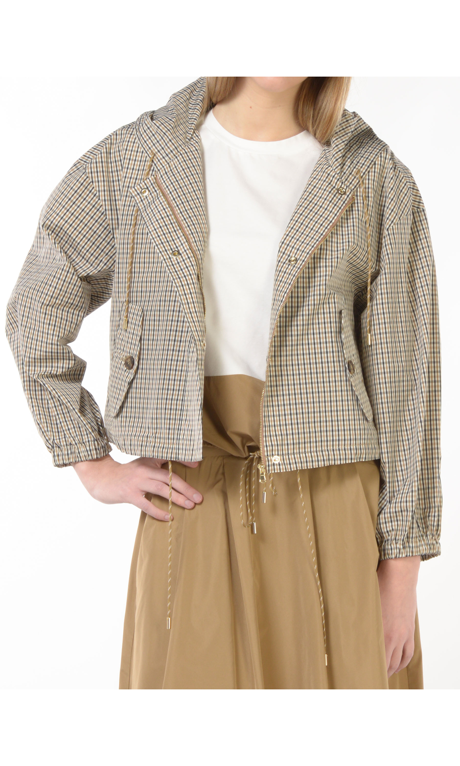 giubbino da donna Emme By Marella boxy a quadri con cappuccio