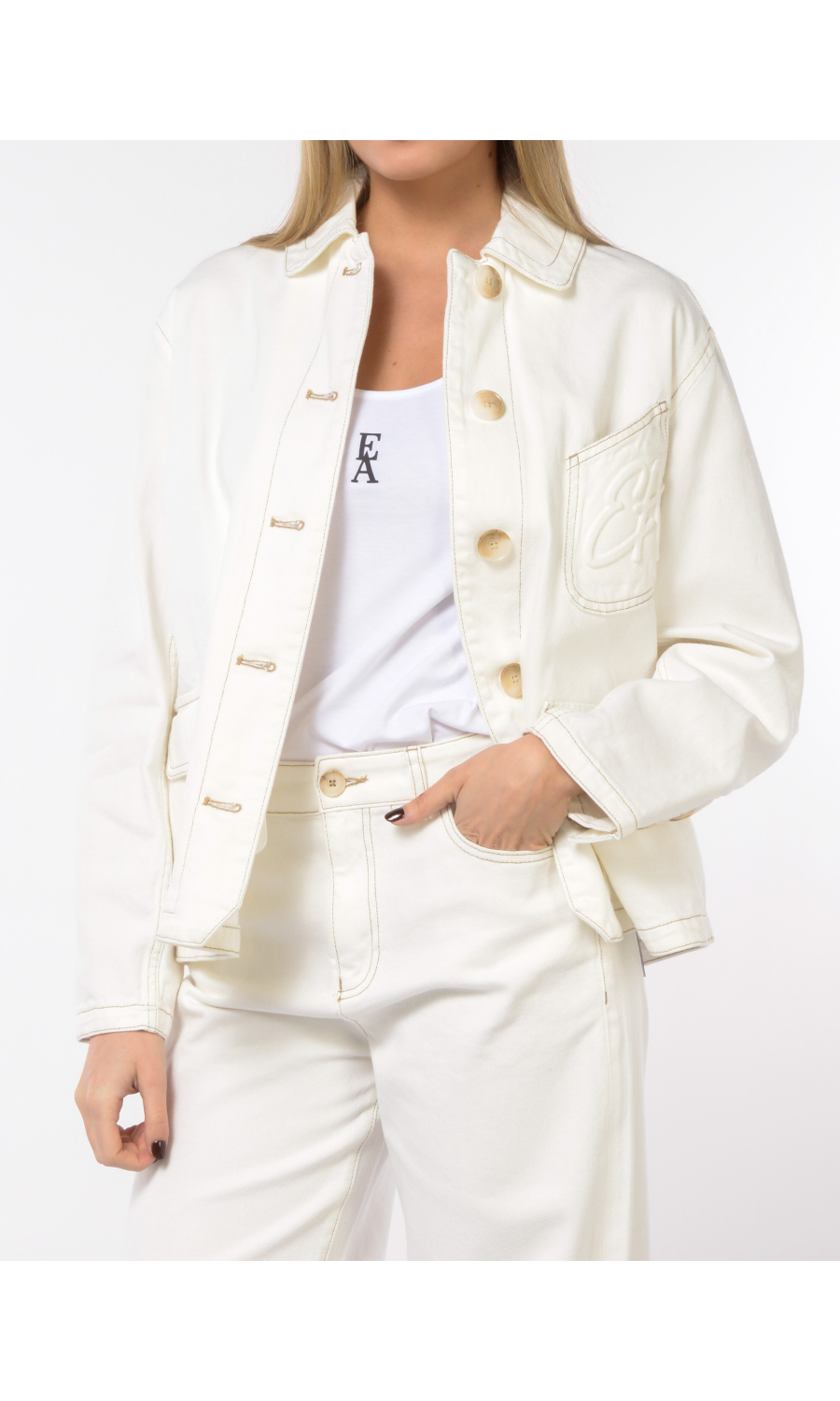 giubbino da donna Emporio Armani in bull di cotone con tasche