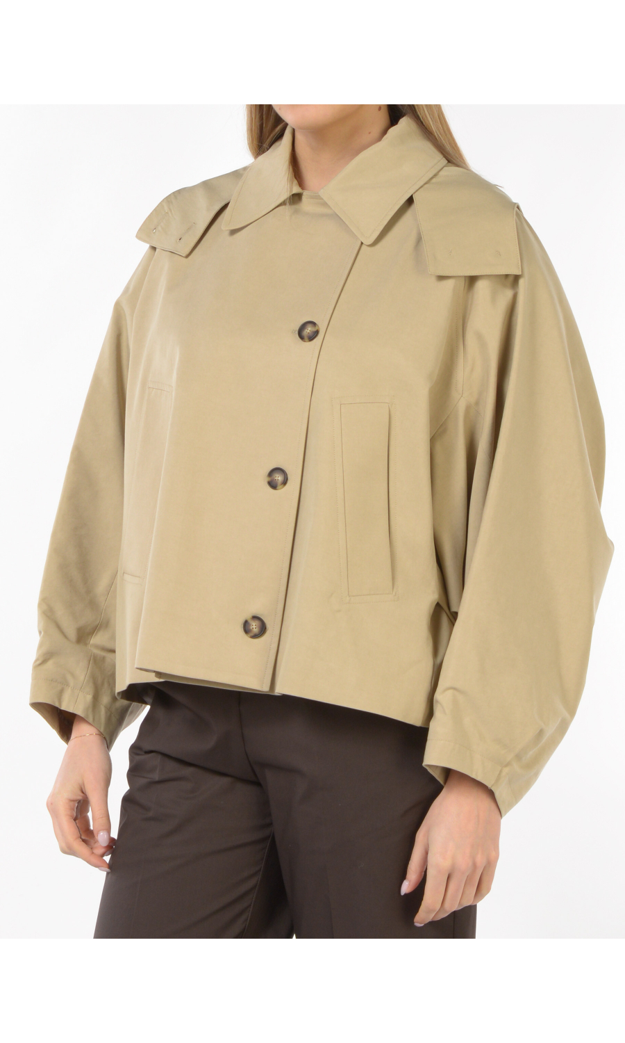 giubbino da donna Meimeij a pipistrello con cappuccio rimovibile