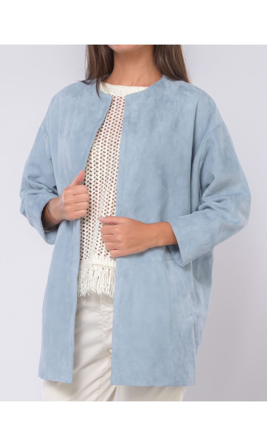 giubbino da donna Mono aperto in vera pelle scamosciata