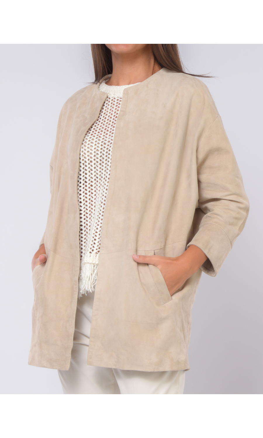 giubbino da donna Mono aperto in vera pelle scamosciata