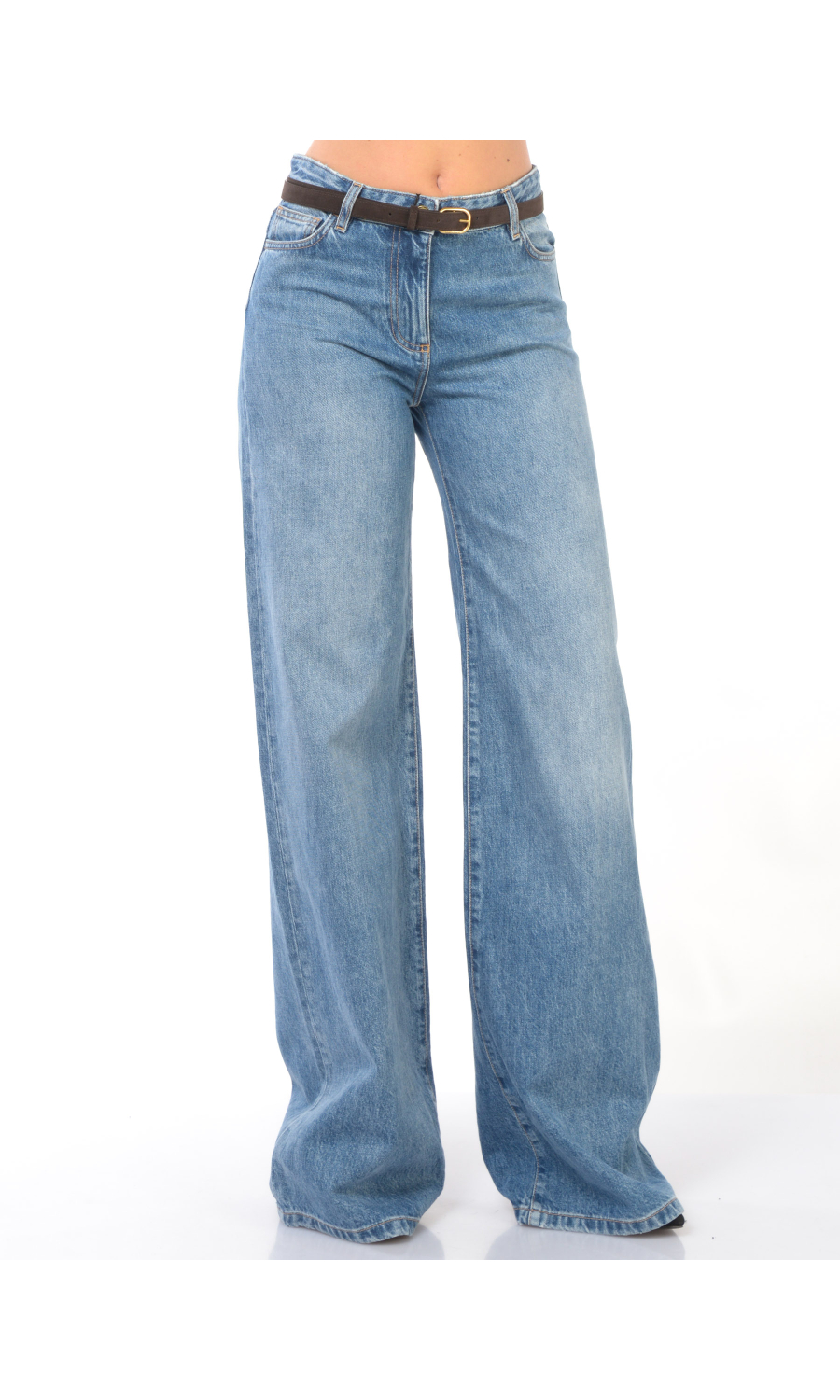 jeans da donna Elisabetta Franchi a palazzo con cintura in pelle