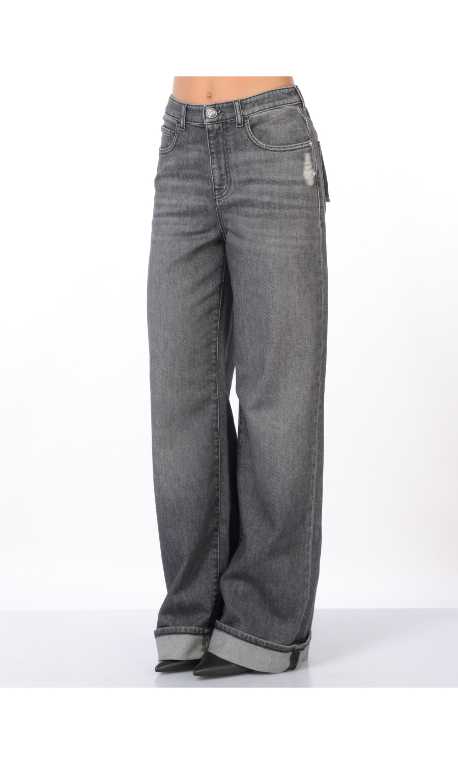jeans da donna Emporio Armani wide leg con balza