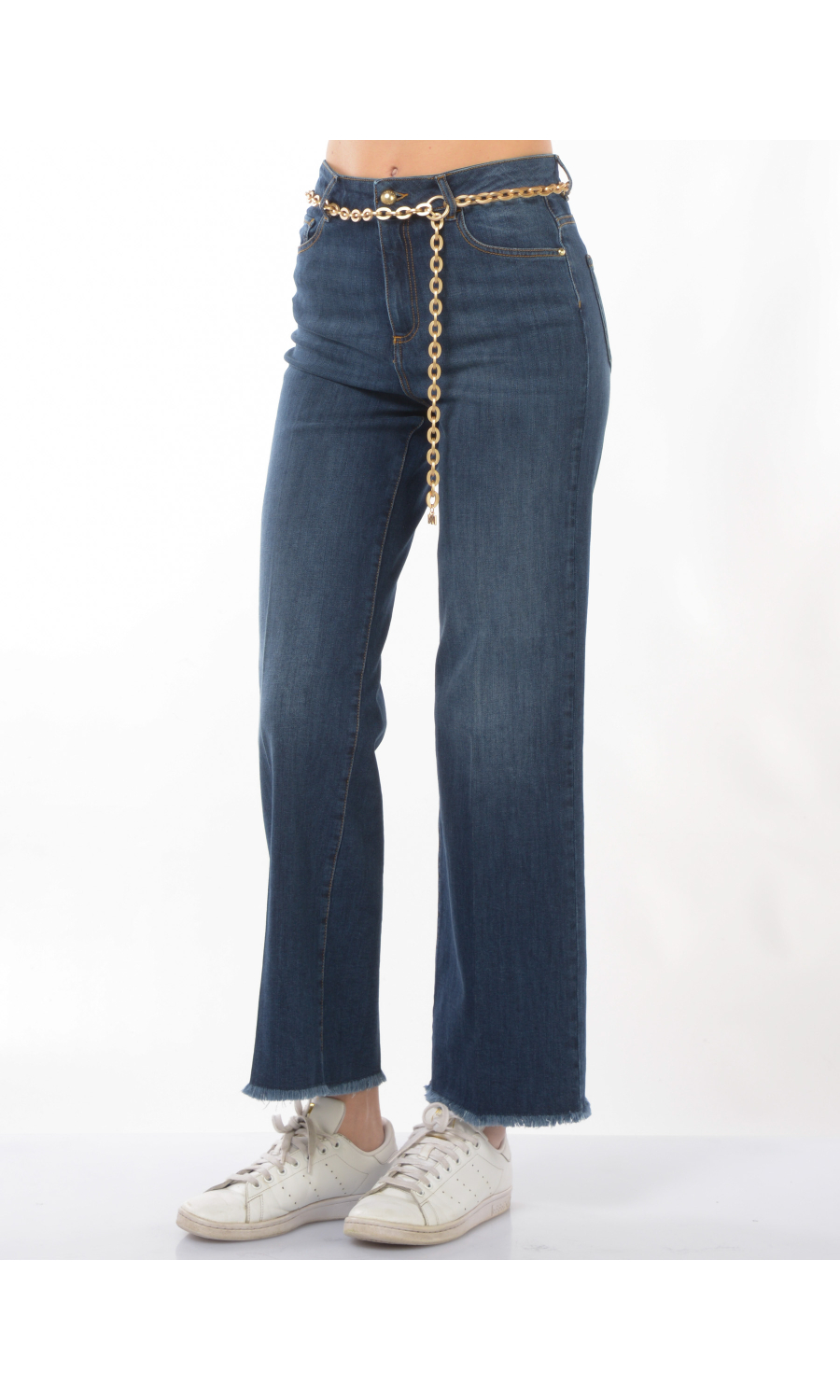 jeans da donna Nenette con cintura catenella e taglio vivo