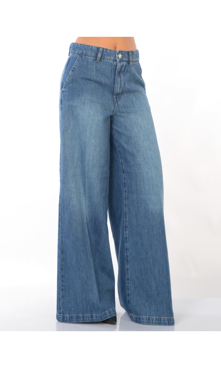 jeans da donna Oui wide leg a vita alta