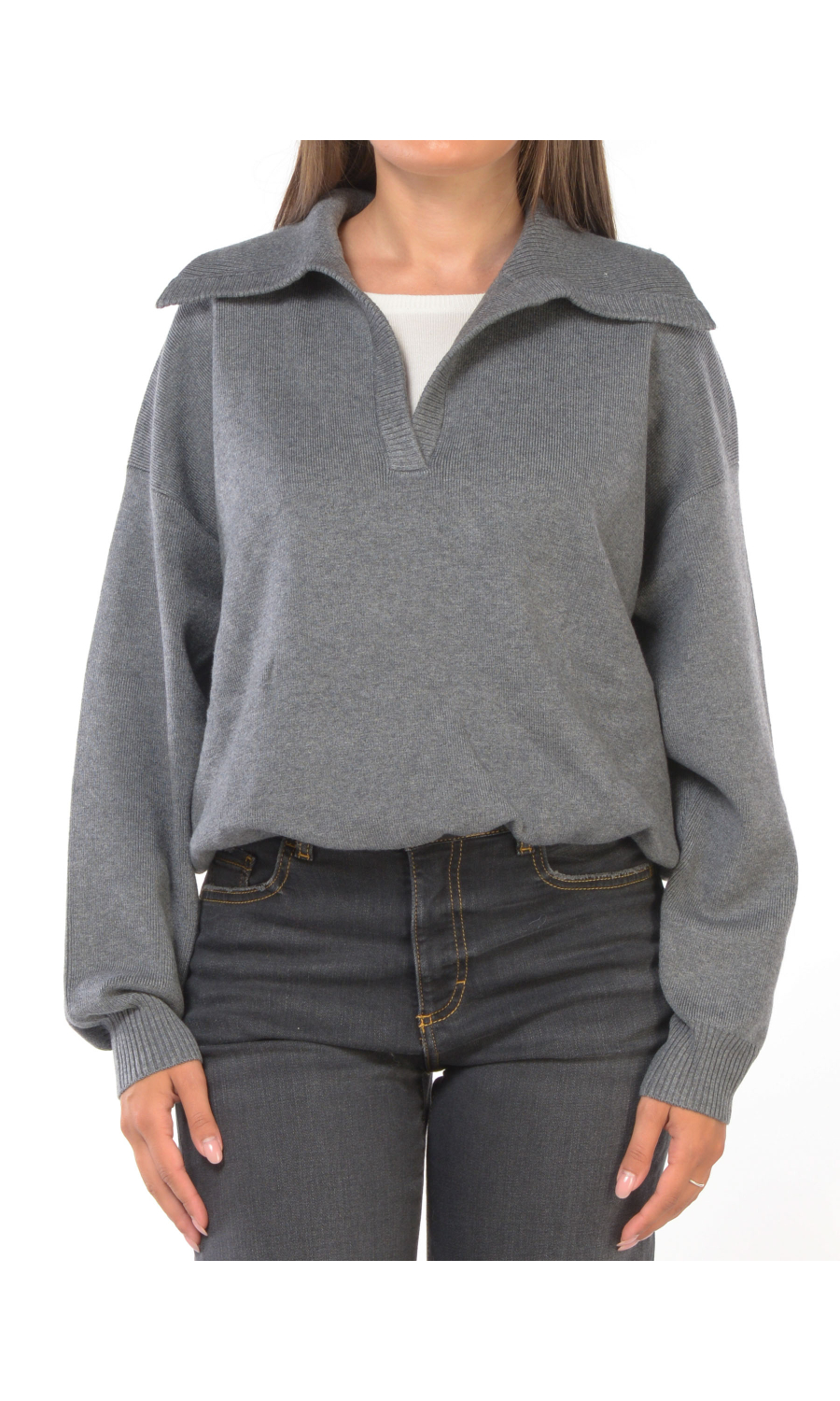 maglia da donna Eleh con maxi collo e inserto a contrasto