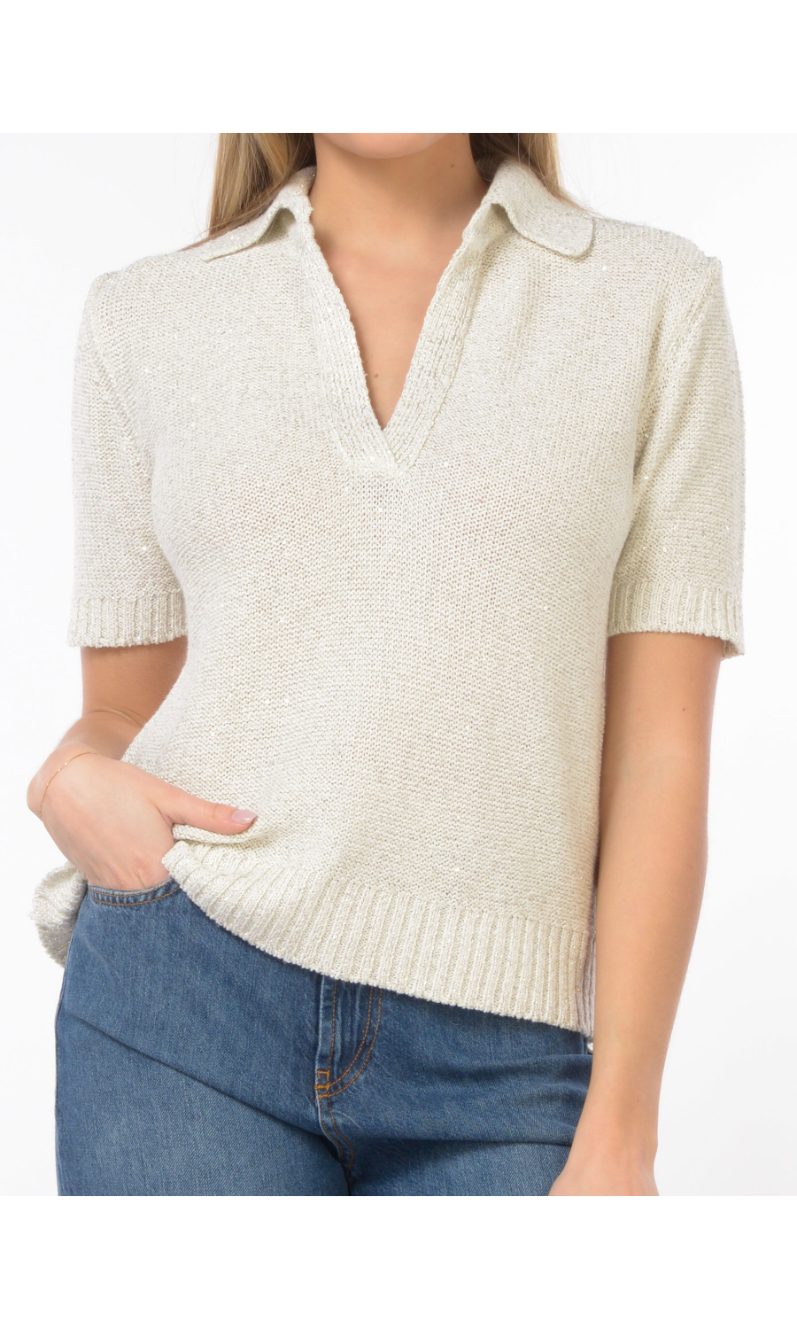 maglia da donna Icona By Kaos a manica corta con applicazione di paillettes