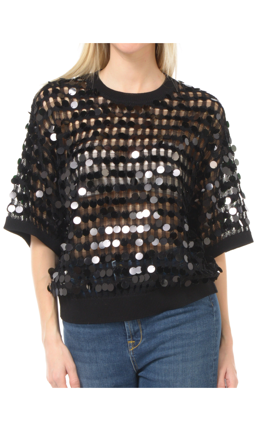 maglia da donna Icona By Kaos traforata con paillettes