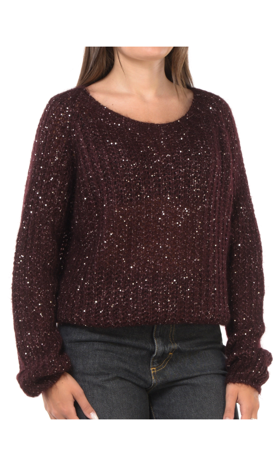 maglia da donna Kaos effetto rete con micro paillettes