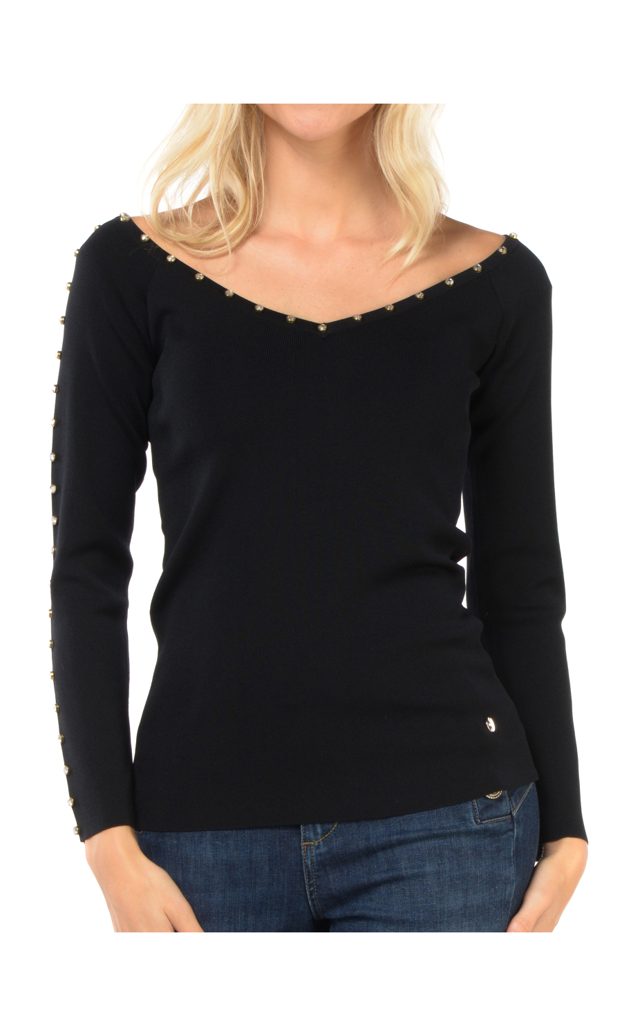 maglia da donna Liu Jo con scollo a V e borchie gioiello