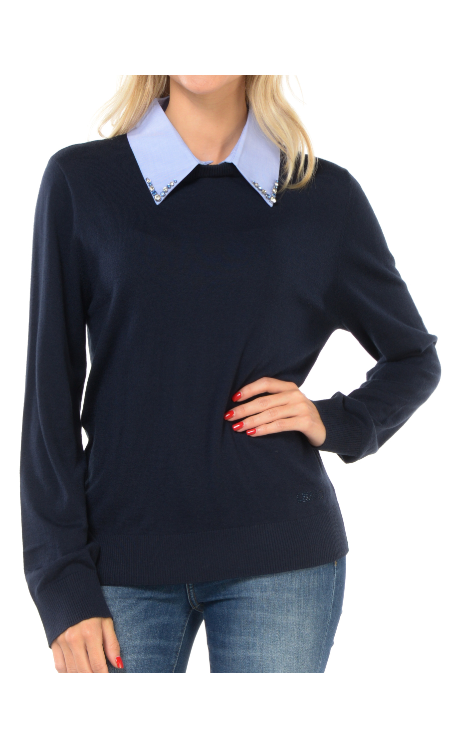 maglia da donna Liu Jo in misto lana con colletto gioiello
