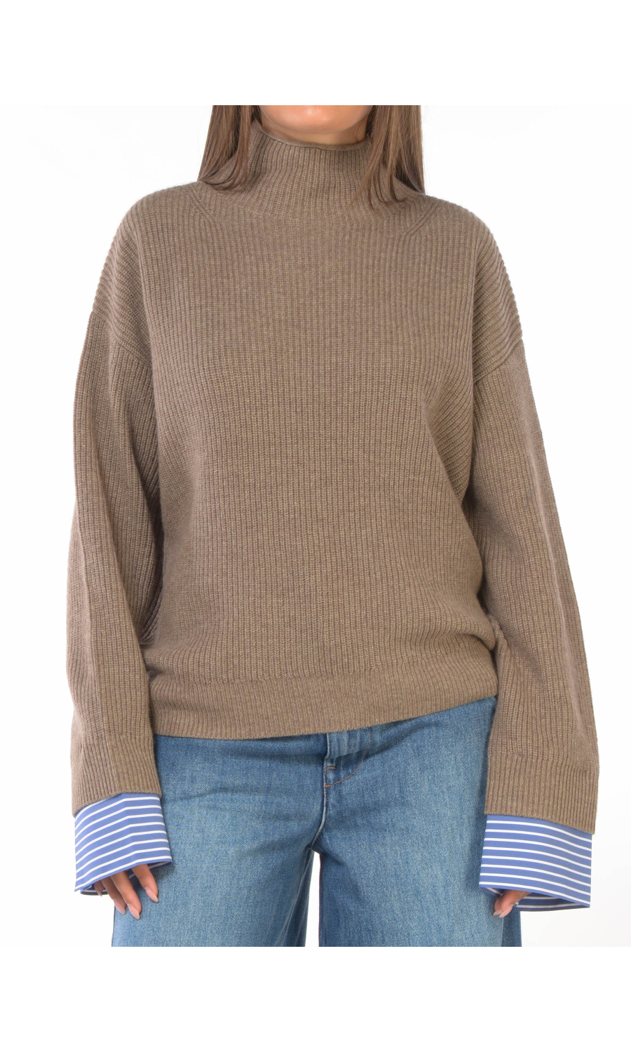 maglia da donna Oui in misto lana con polsi a righe