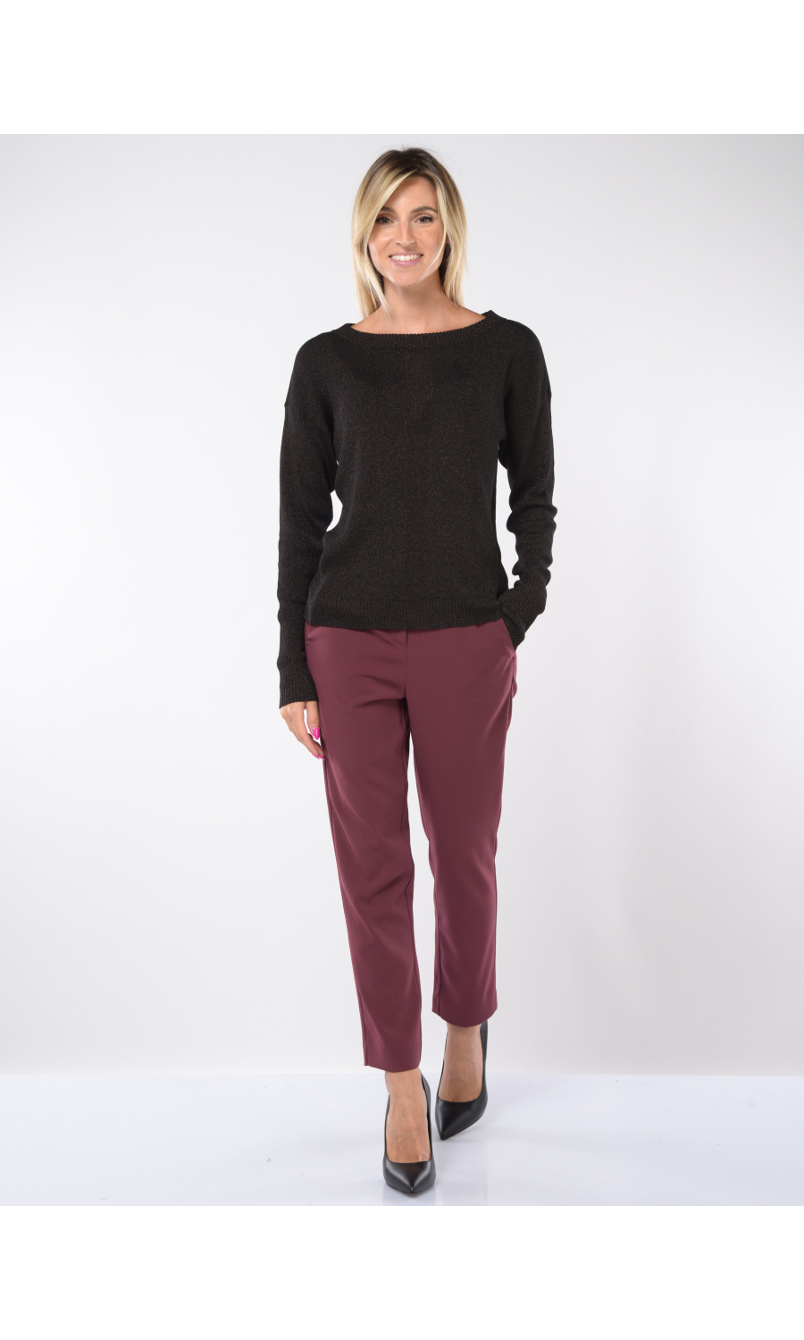 maglia da donna Patrizia Pepe in lurex con scollo a barchetta