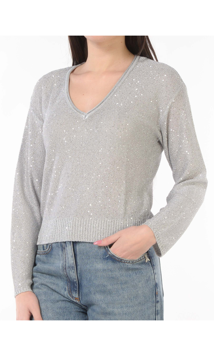 maglia da donna Patrizia Pepe con scollo a V e micro paillettes