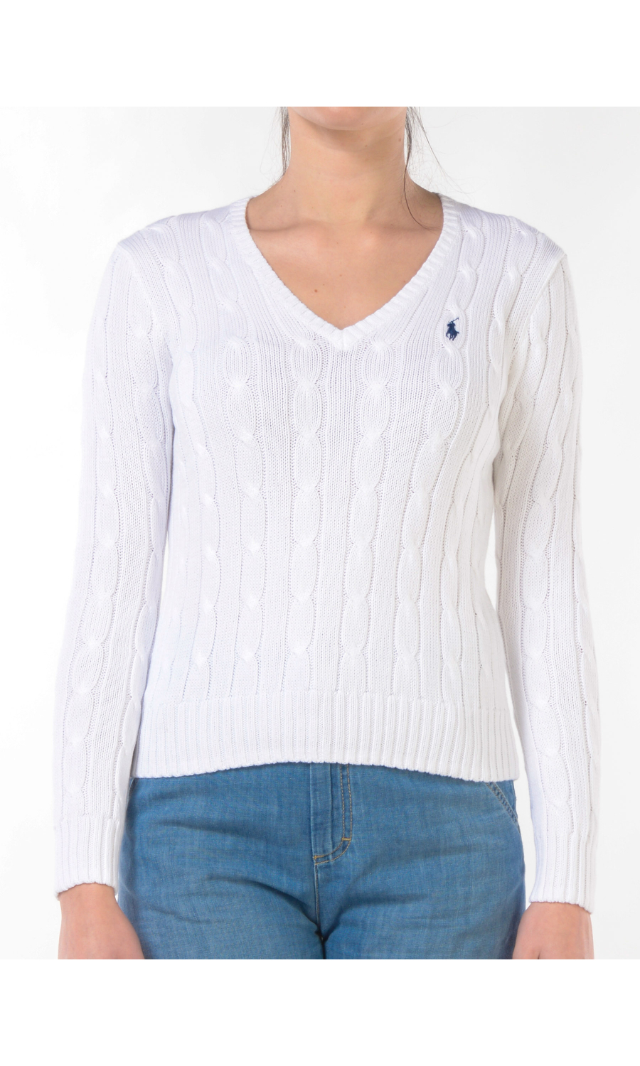 maglia da donna Ralph Lauren a trecce con scollo a V