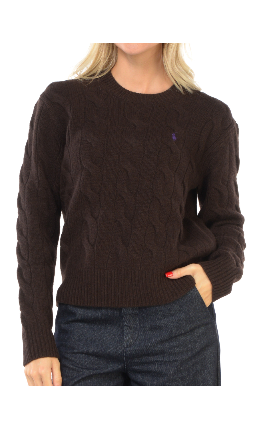 maglia da donna Ralph Lauren in lana e cachemire a trecce
