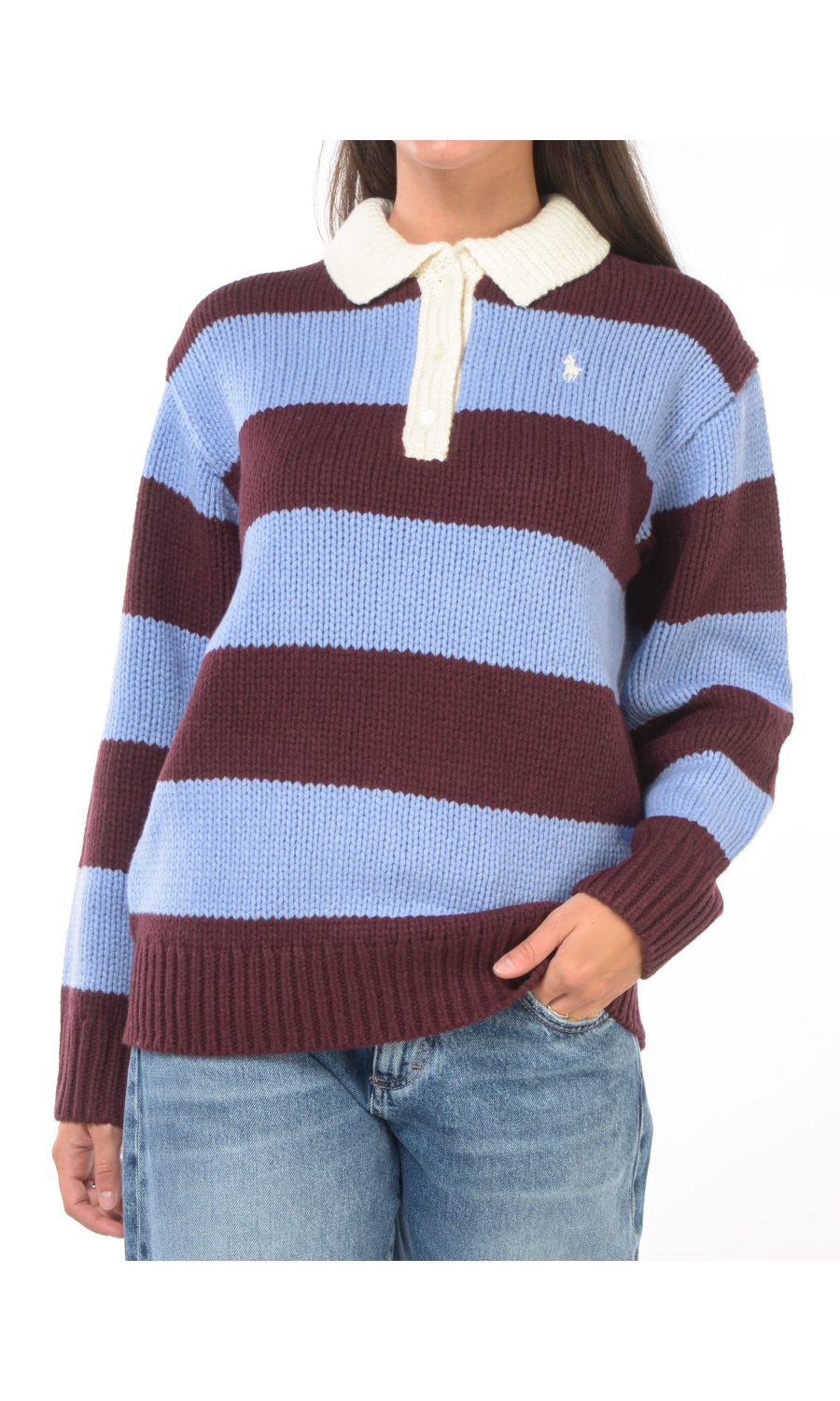 maglia da donna Ralph Lauren a polo in lana a righe