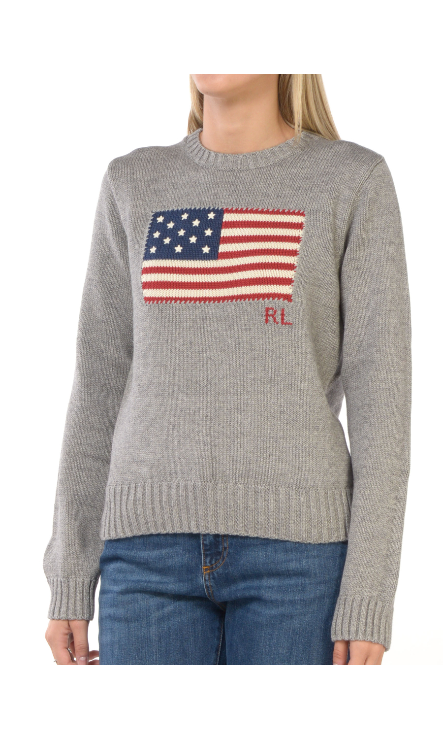 maglia da donna Ralph Lauren a girocollo con ricamo bandiera