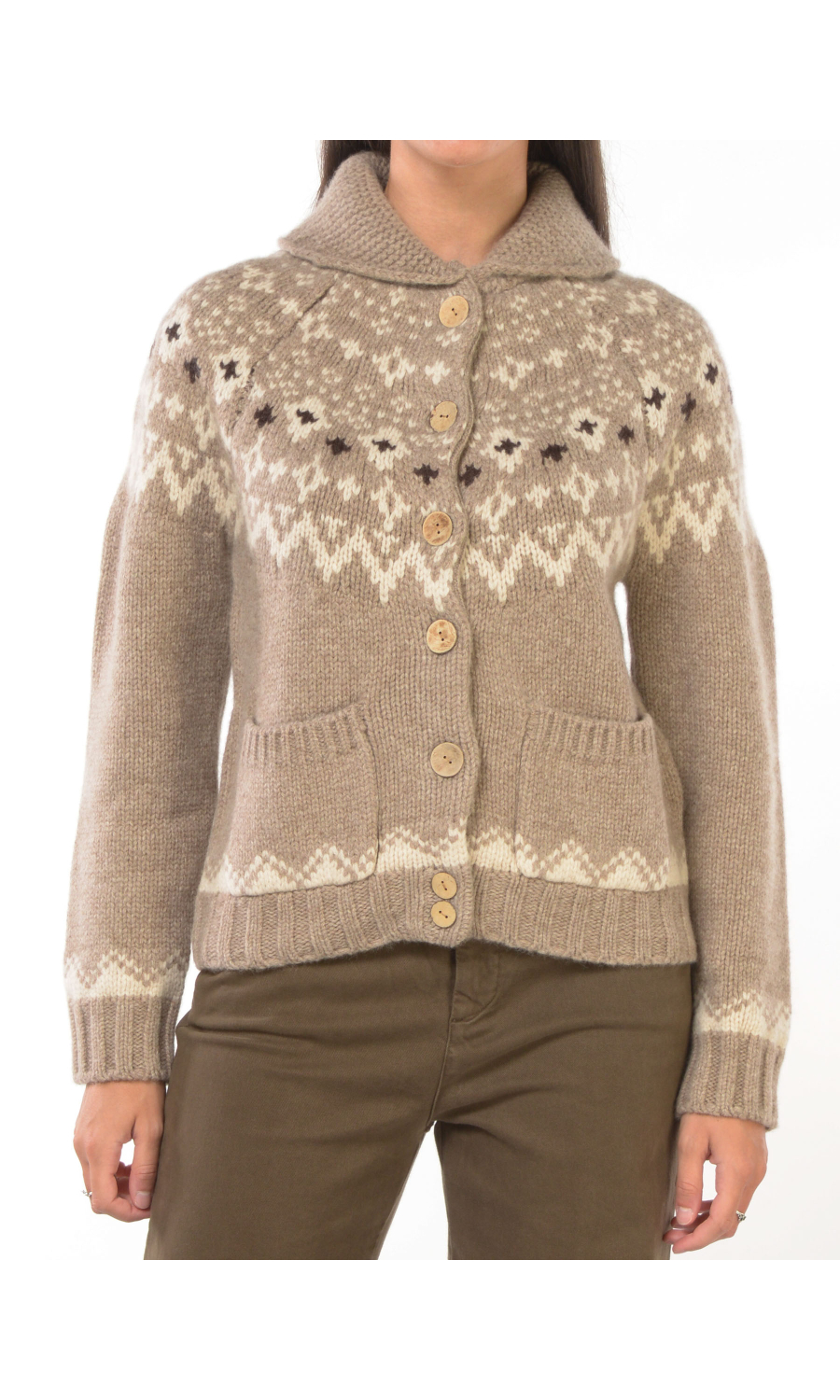 maglia da donna Roy Roger's aperta in lana con ricami