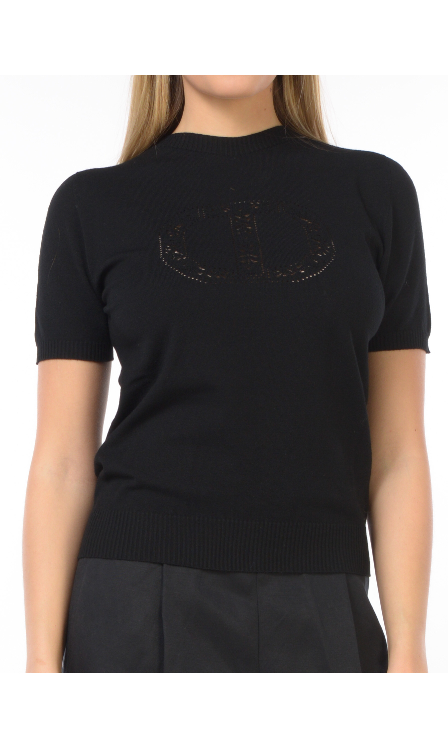 maglia da donna Twinset a manica corta con logo effetto traforato