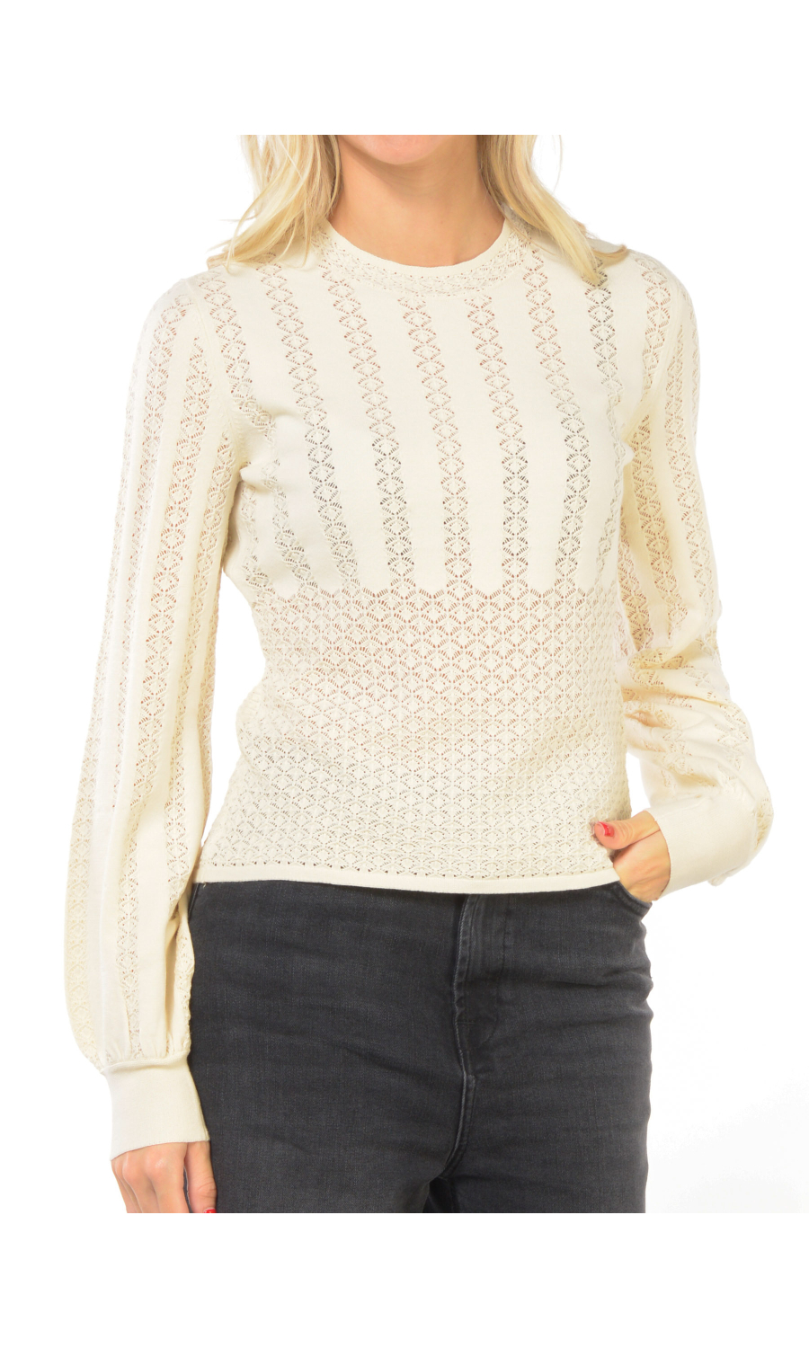 maglia da donna Twinset con lavorazione punzonata e maniche a sbuffo