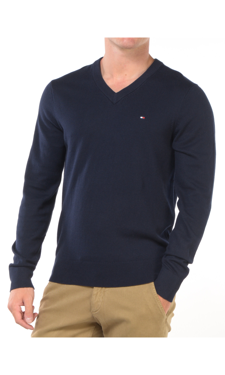 maglia da uomo Tommy Hilfiger in cotone e cachemire con scollo a V.