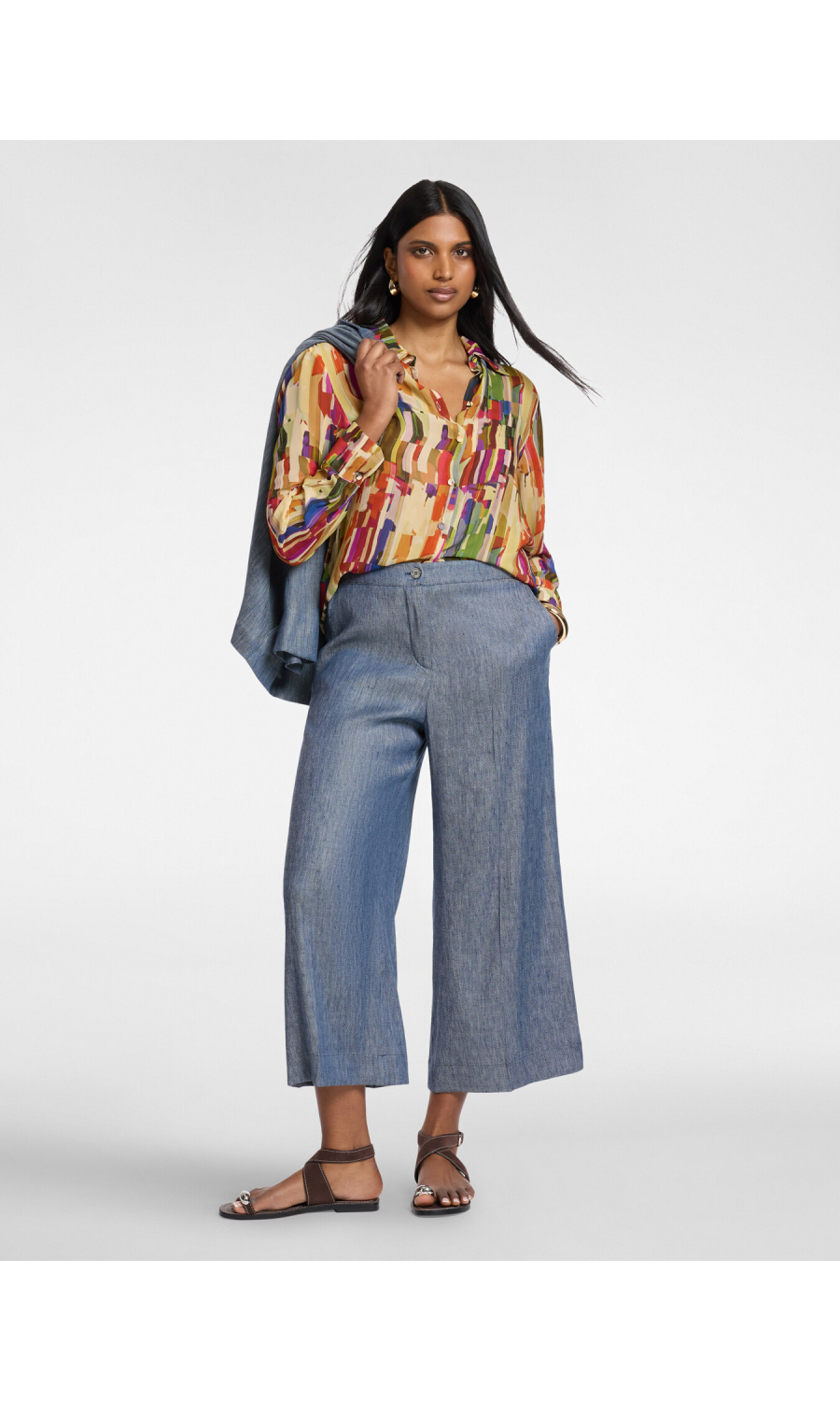 pantalone da donna Elena Miro' in lino effetto denim