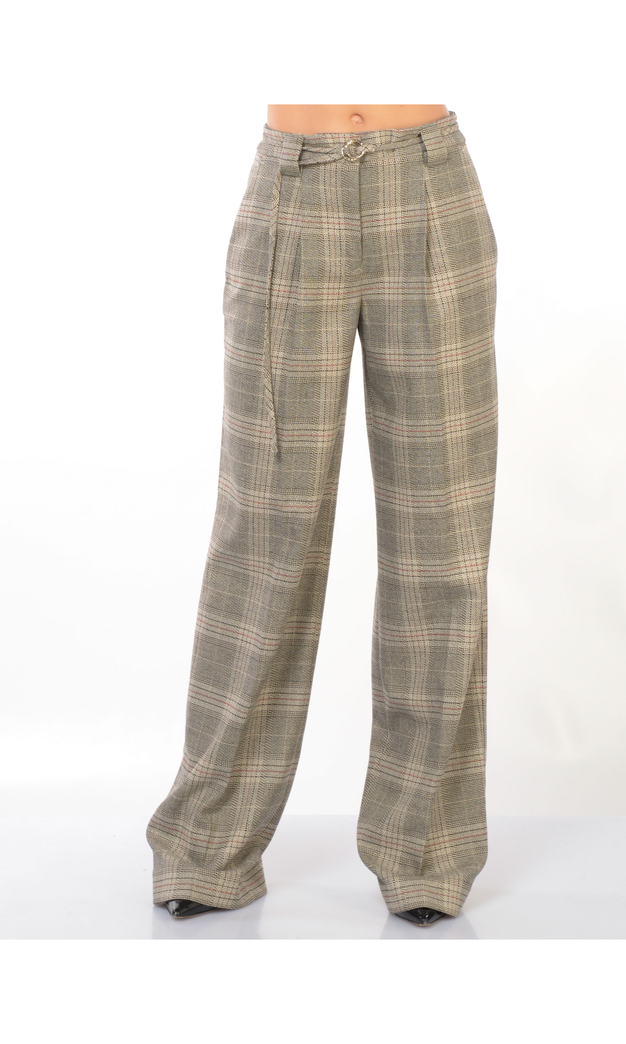 pantalone da donna Liu Jo a quadri con pinces e cinturino