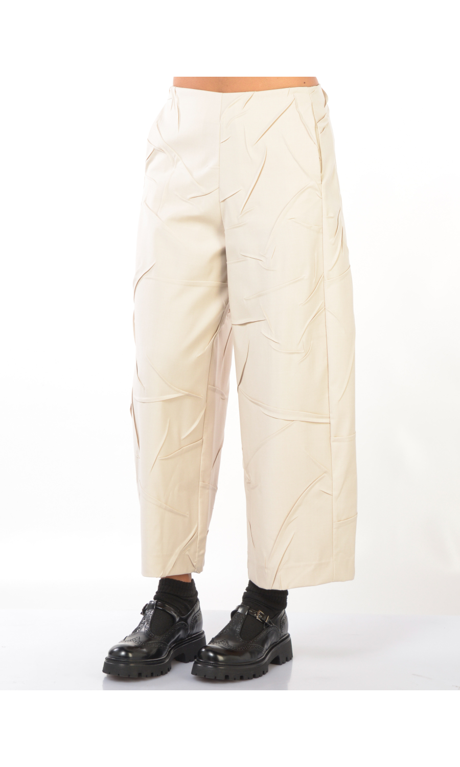 pantalone da donna Meimeij ampio e cropped con pieghe