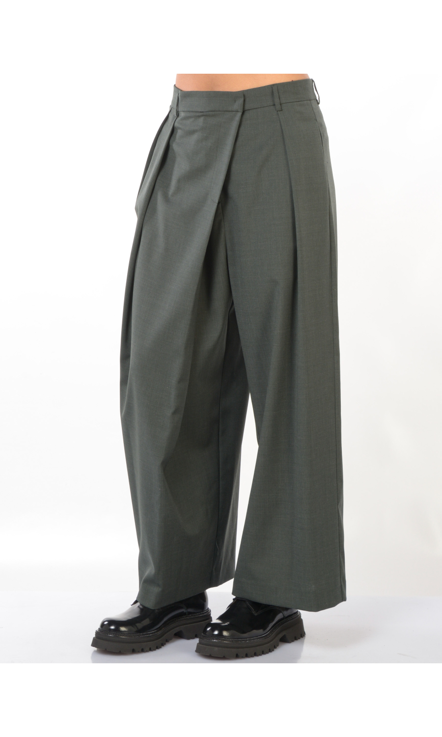 pantalone da donna Meimeij con pinces e chiusura asimmetica