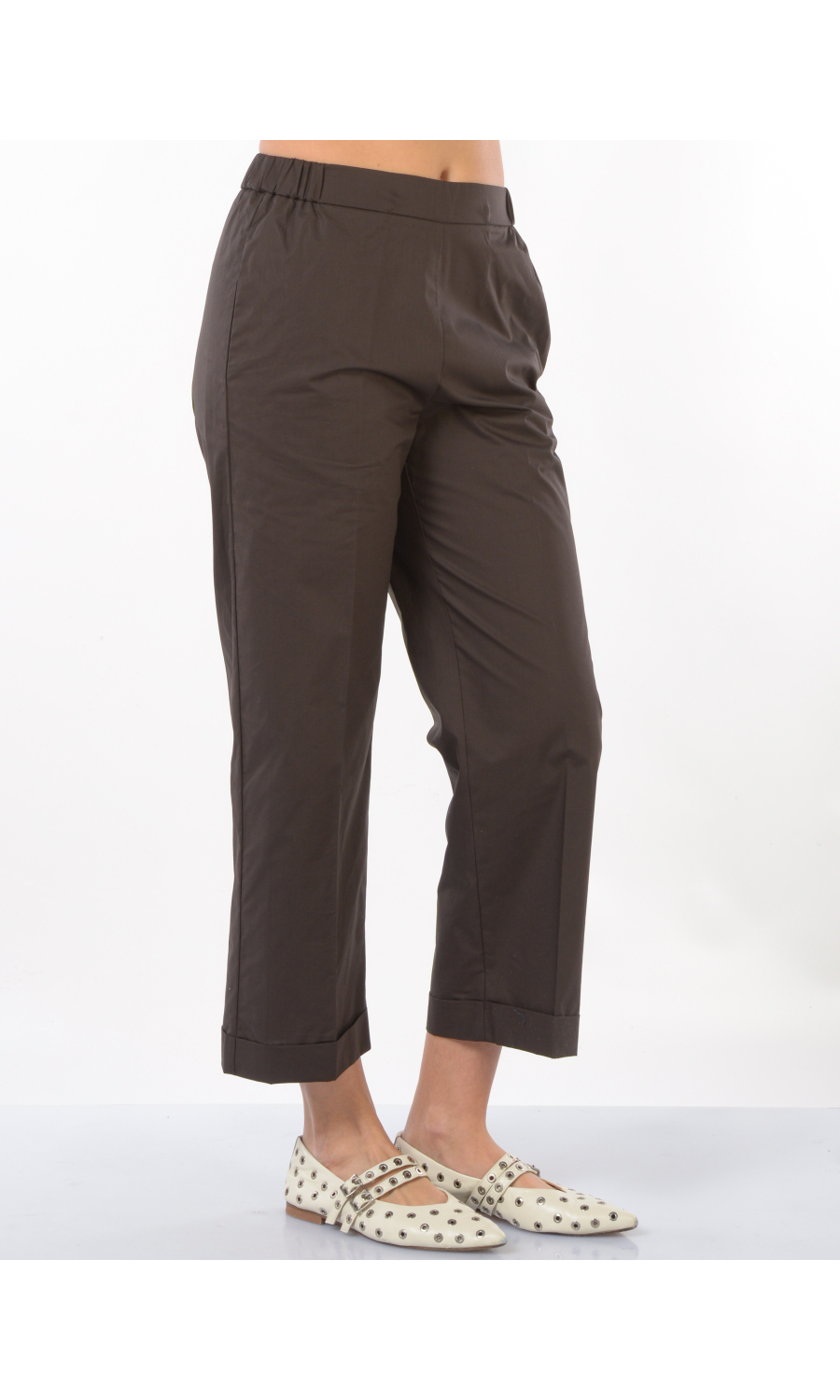 pantalone da donna Meimeij dritto con elastico e balza
