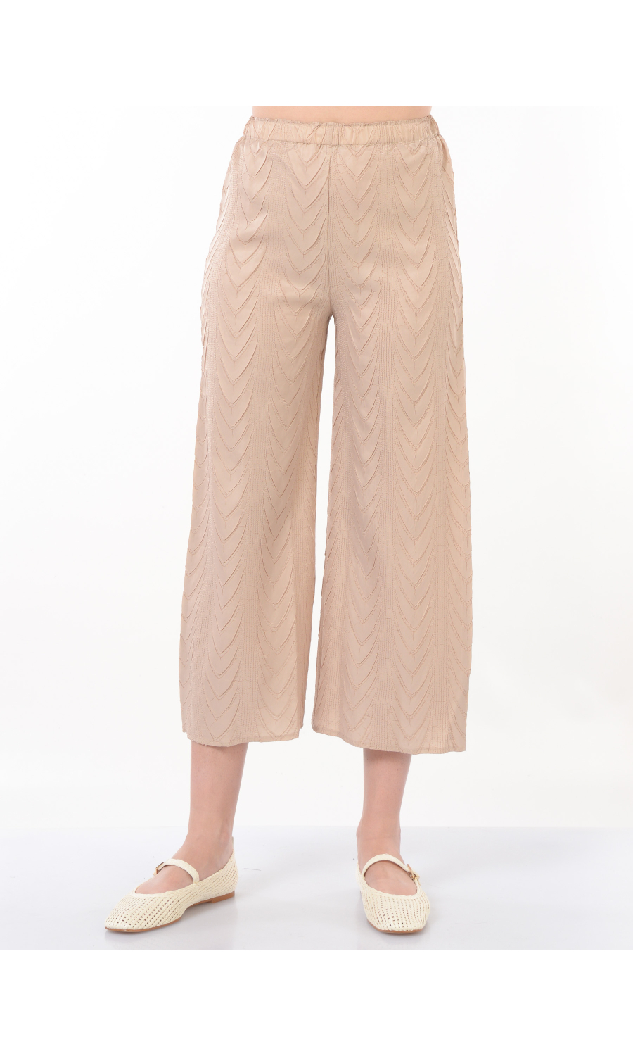 pantalone da donna Meimeij ampio e cropped con disegno treccia