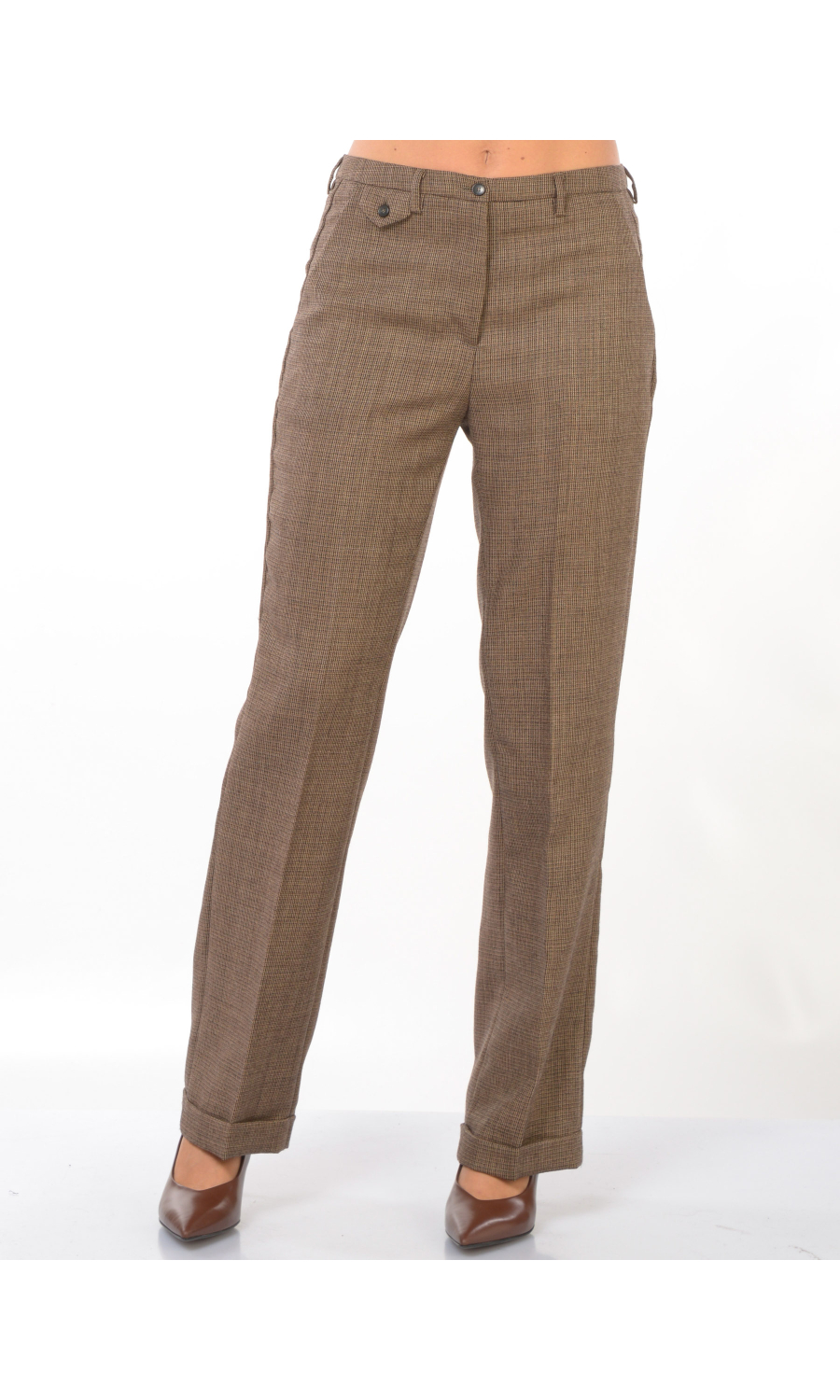pantalone da donna Seventy in lana vergine a microfantasia