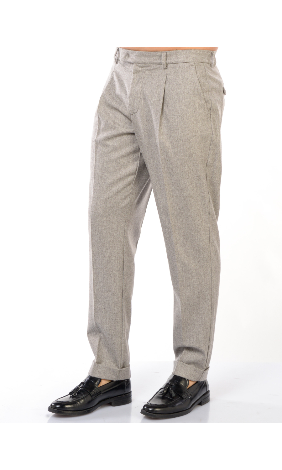 pantalone da uomo Cruna in lana con pinces e balza