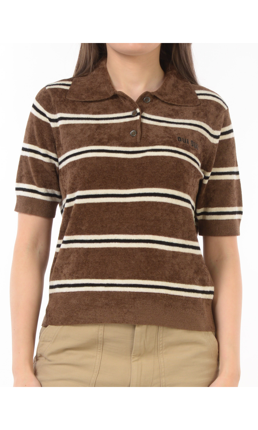 polo da donna Oui effetto peluche a righe