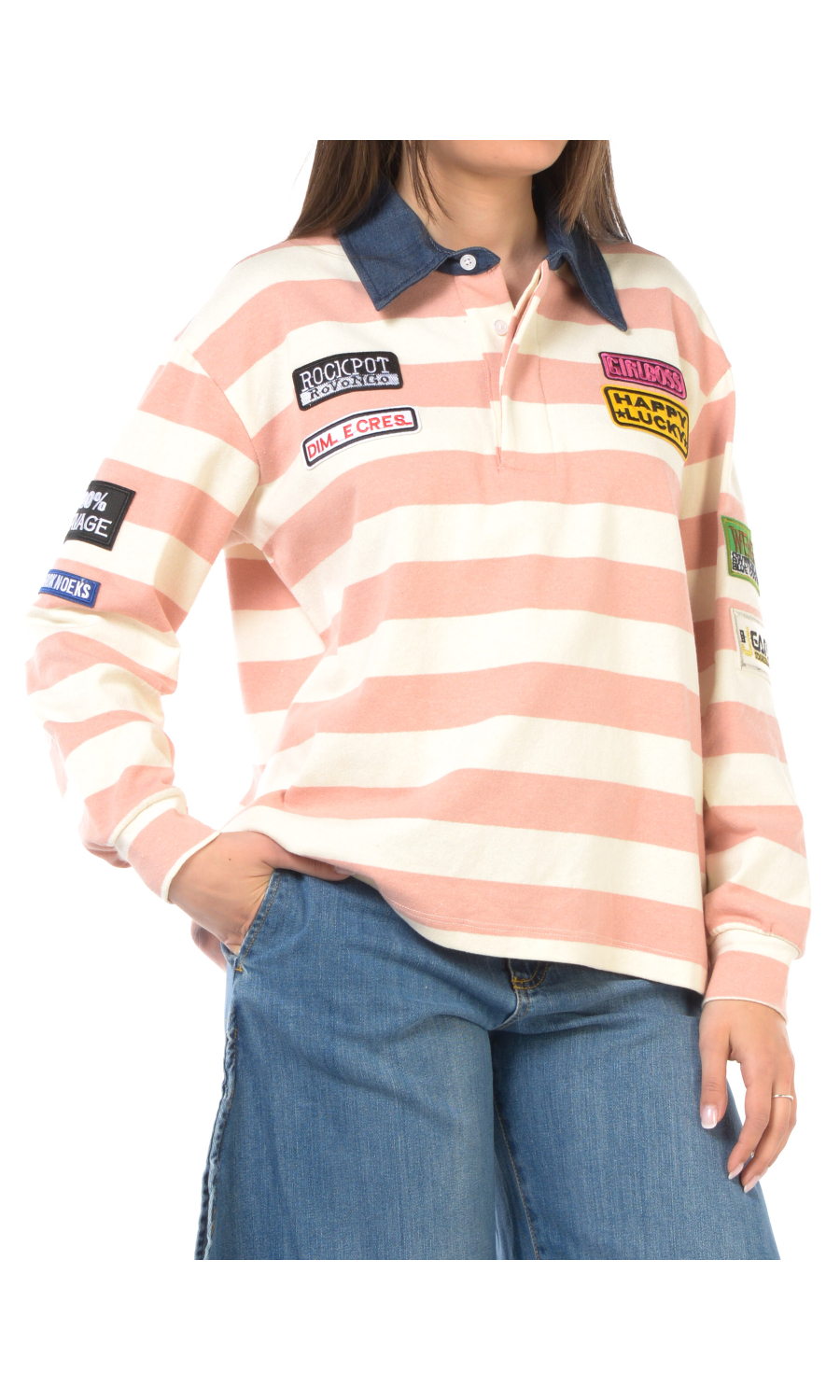 maglia da donna Vicolo a righe con applicazioni