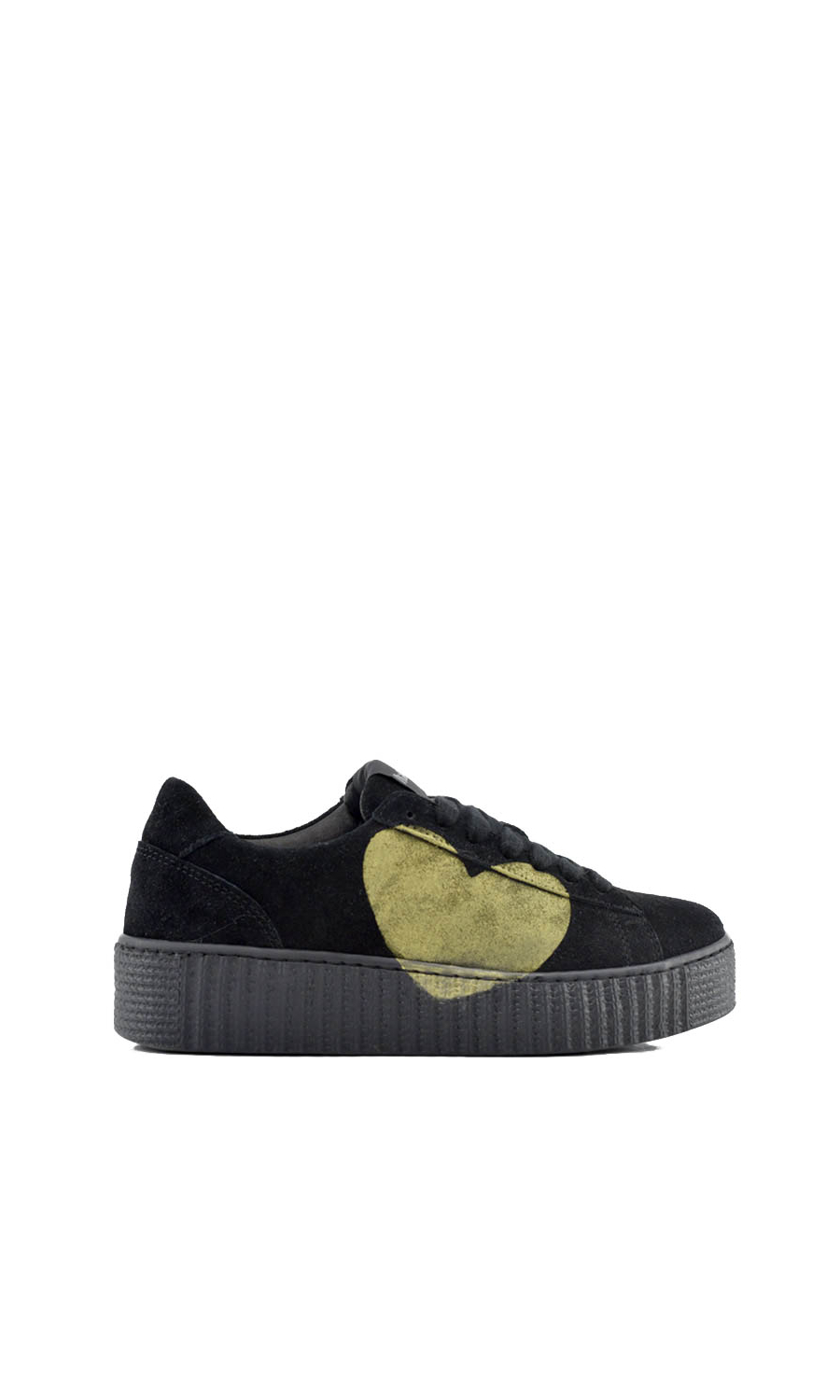 Sneaker donna in pelle scamosciata con stampa cuore nero