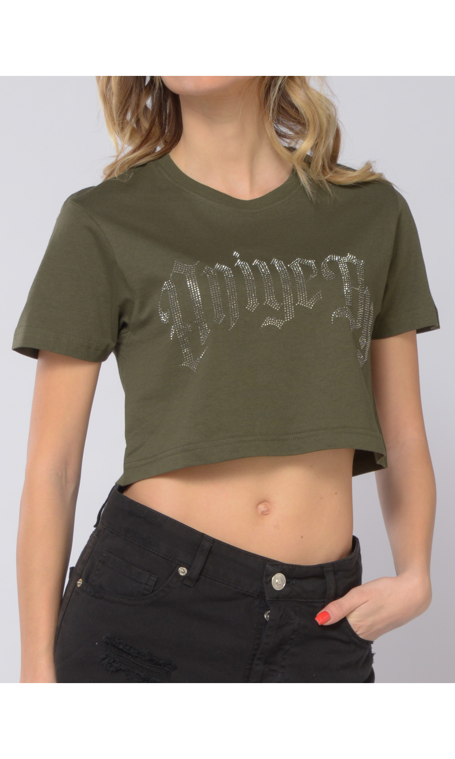 t Shirt da donna Aniye By cropped con logo strass